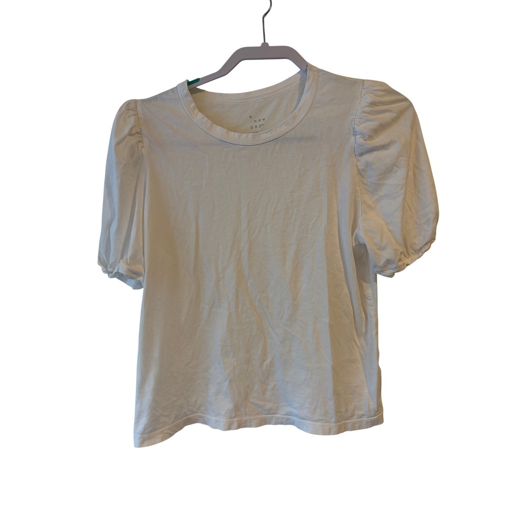 A New Day Womens White Puff Short Sleeve Crew Neck T-Shirt Large SH114